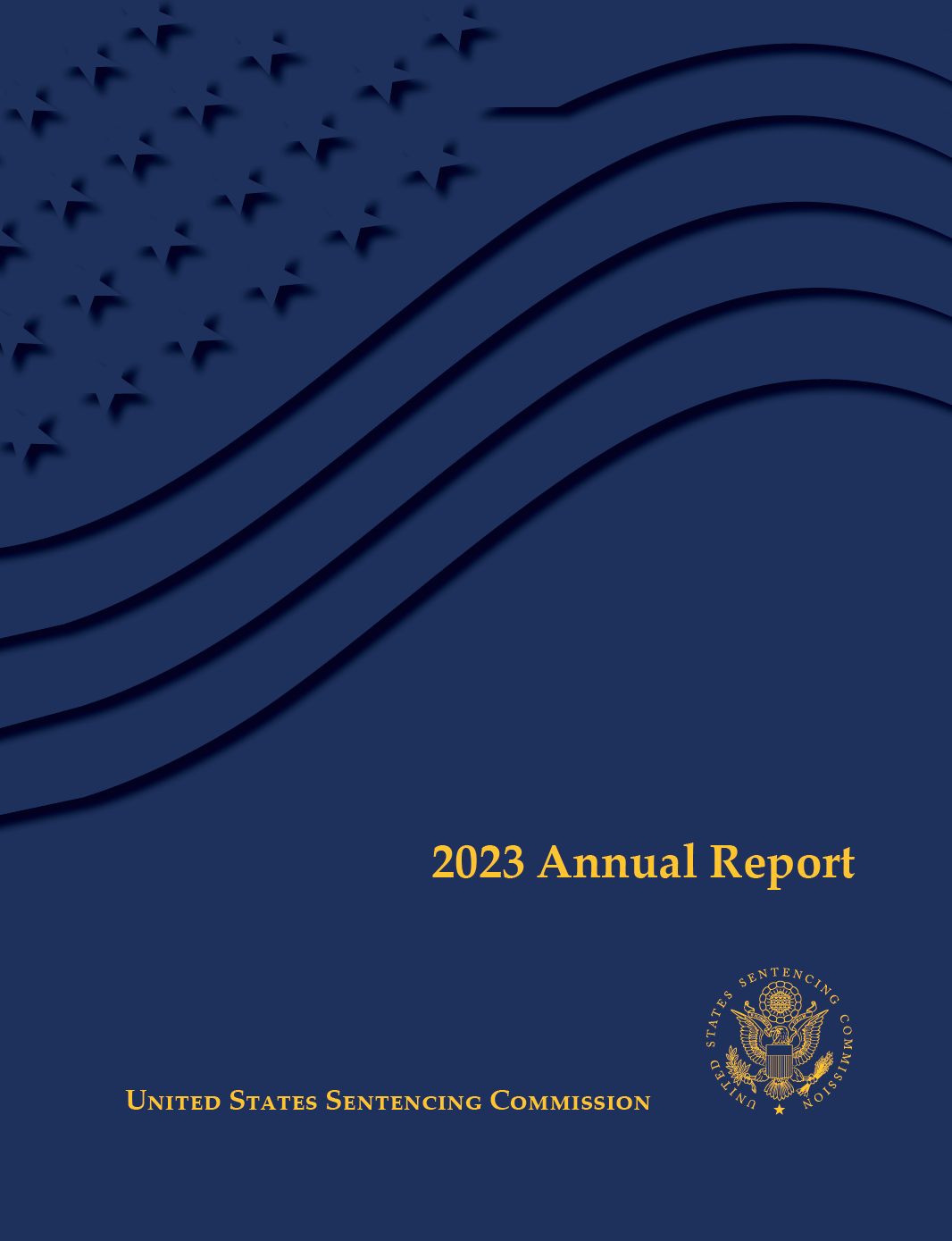 2023 Annual Report Cover Navy with Gold Text and Line Art