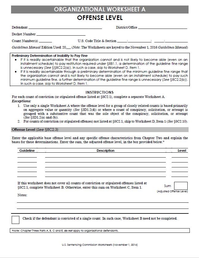 Worksheets For Individual Offenders United States Sentencing Commission 