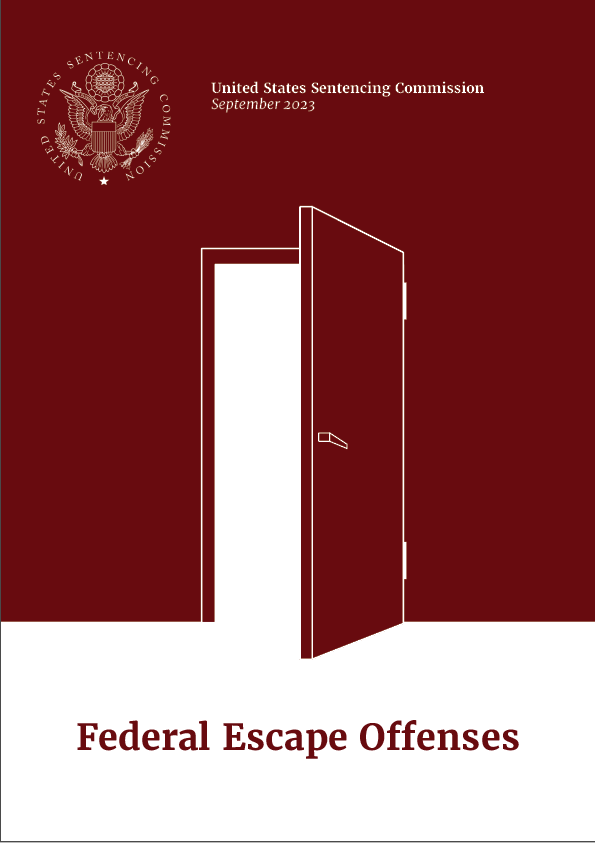 Cover of the report, Federal Escape Offenses by the U.S. Sentencing Commission depicting an open door. 