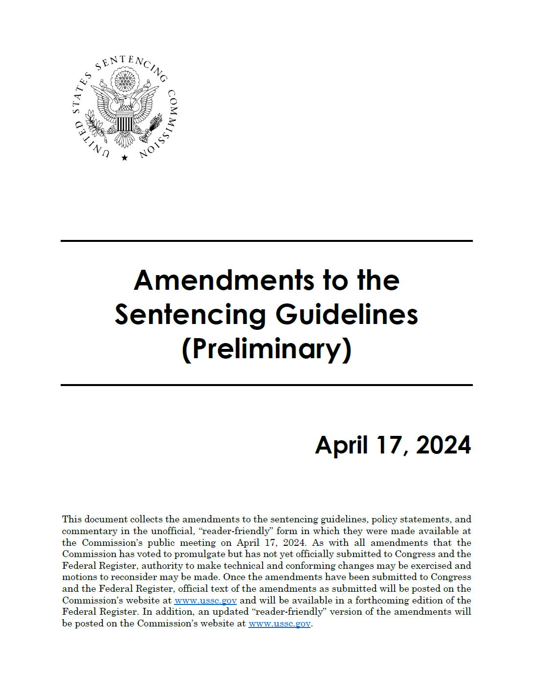 Cover of the preliminary amendment package.